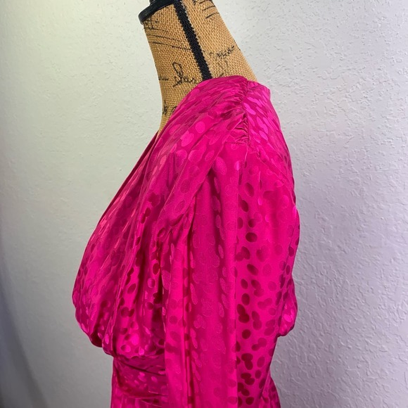 WIM HEMMINK Vintage Pure Silk Hot Pink Button Back Gathered Waist Dress - Picture 10 of 16